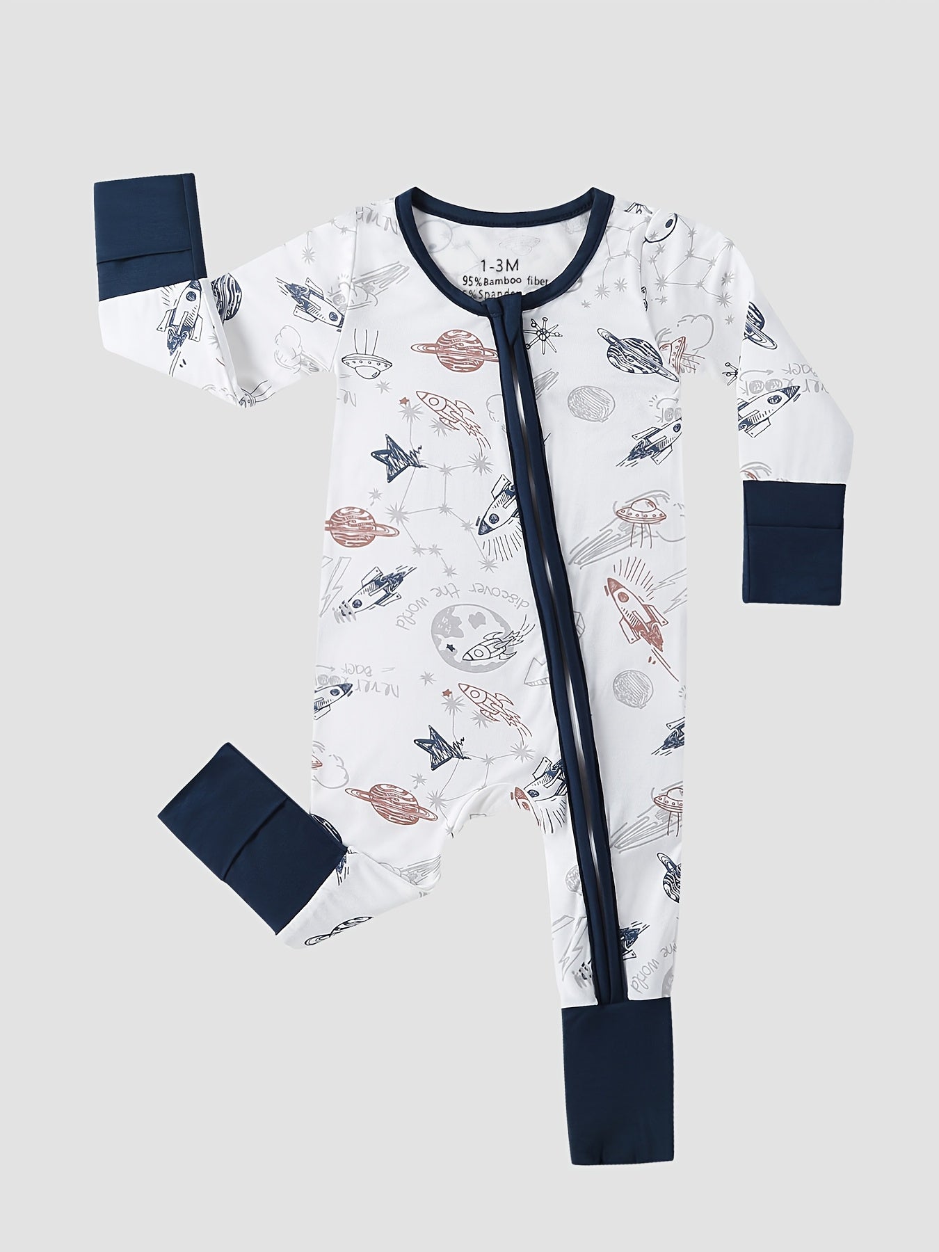 Bamboo Baby Bear Farm Print Romper Sleeper with Mitten Cuffs Feet Cuff Newborn Boy Girl And Play with Anti Grips Bottom Feet, for Outdoor