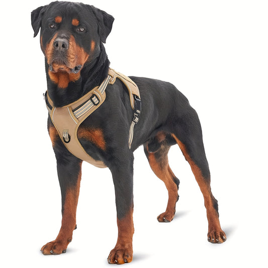 Reflective No Pull Dog Harness Military Style Large Durable Polyester Training Gear Beige