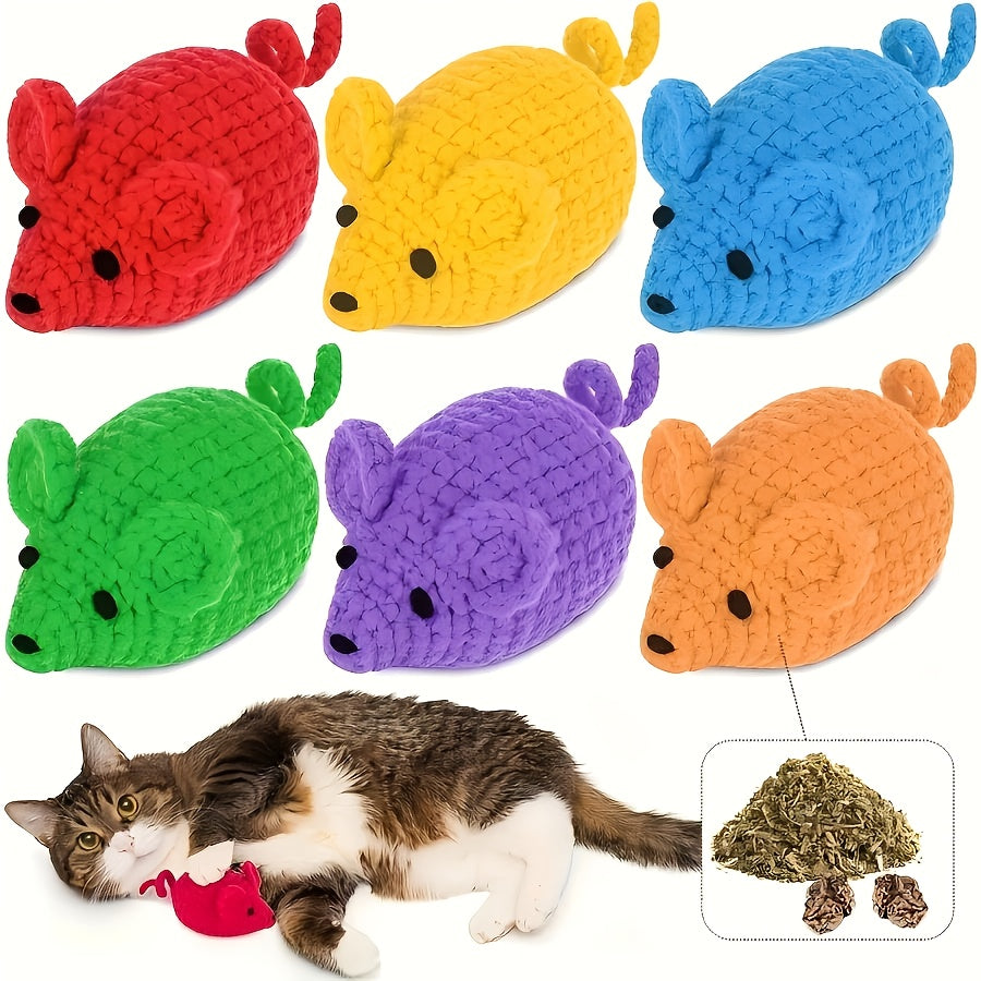 6pcs Hand-Crochet Cat Toys Mice Interactive Teething Toys for Kittens and Indoor Cats