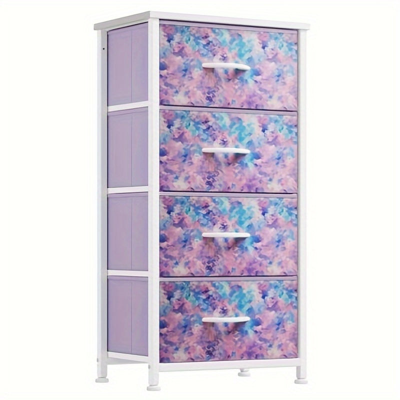 Compact Fabric Dresser Organizer with Drawers in Tie-Dye Purple Design for Stylish Storage