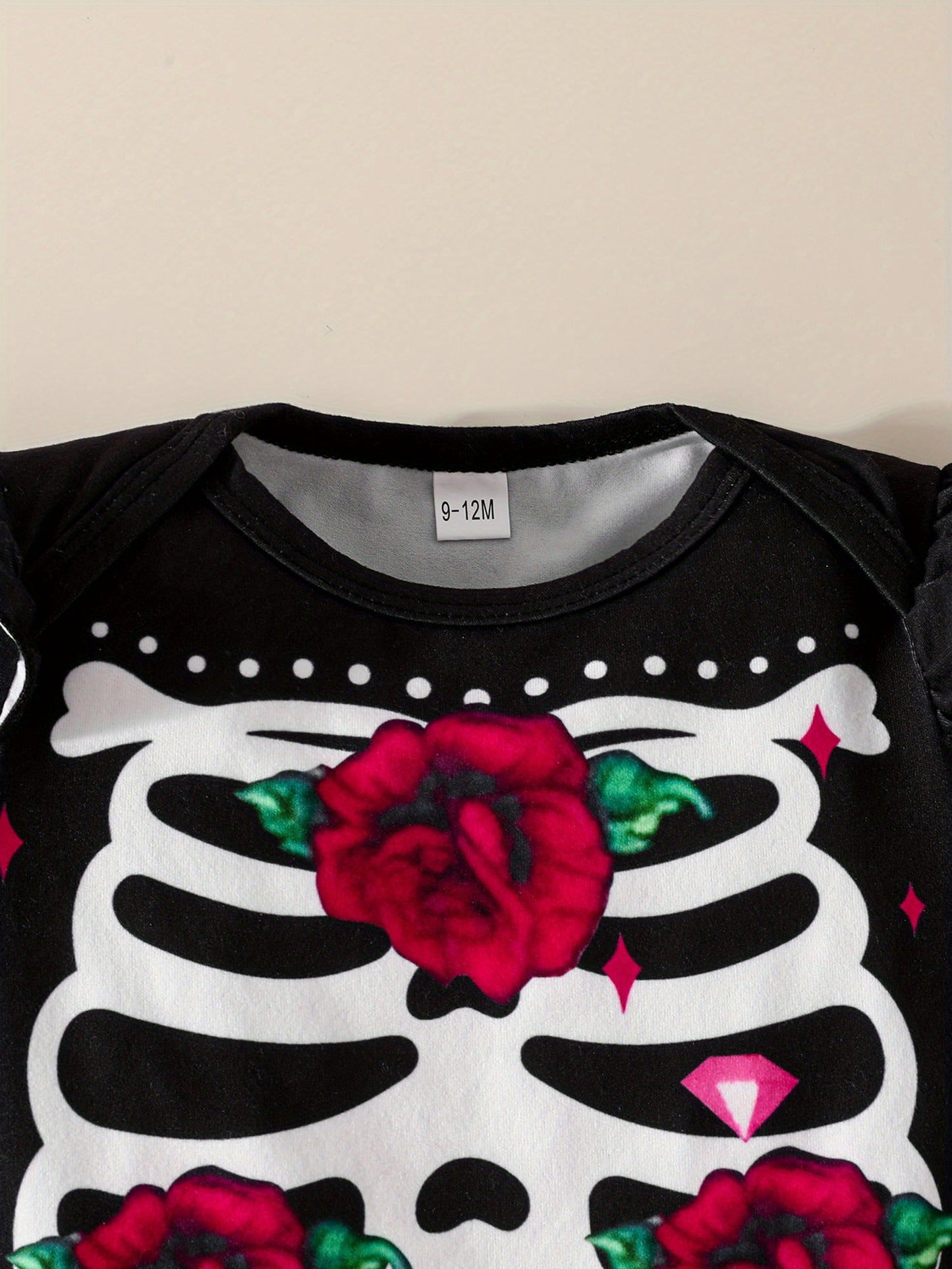 Halloween Skeleton Rose Three Piece Baby Girl Outfit Romper
