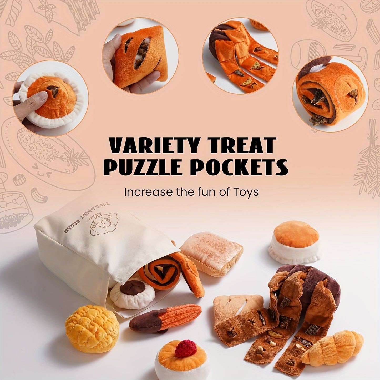 10 Pack Nocciola Bread Dog Toys with Storage Bag Plush Squeaky Chew Toys for Dogs