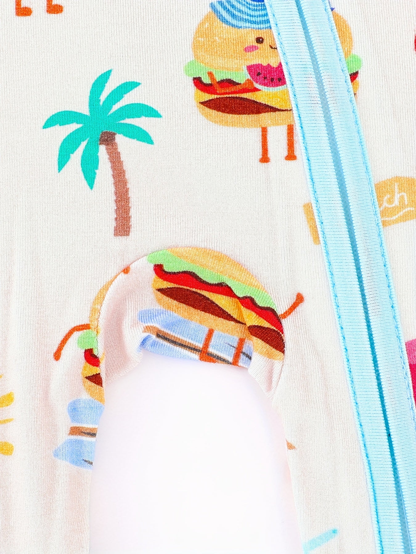 JUNBLEBABY Bamboo Fiber Long Sleeve Zipper Onesie - Soft & Comfortable - Summer Burger & Beach Print - Ideal for Outdoor Wear, Machine Washable