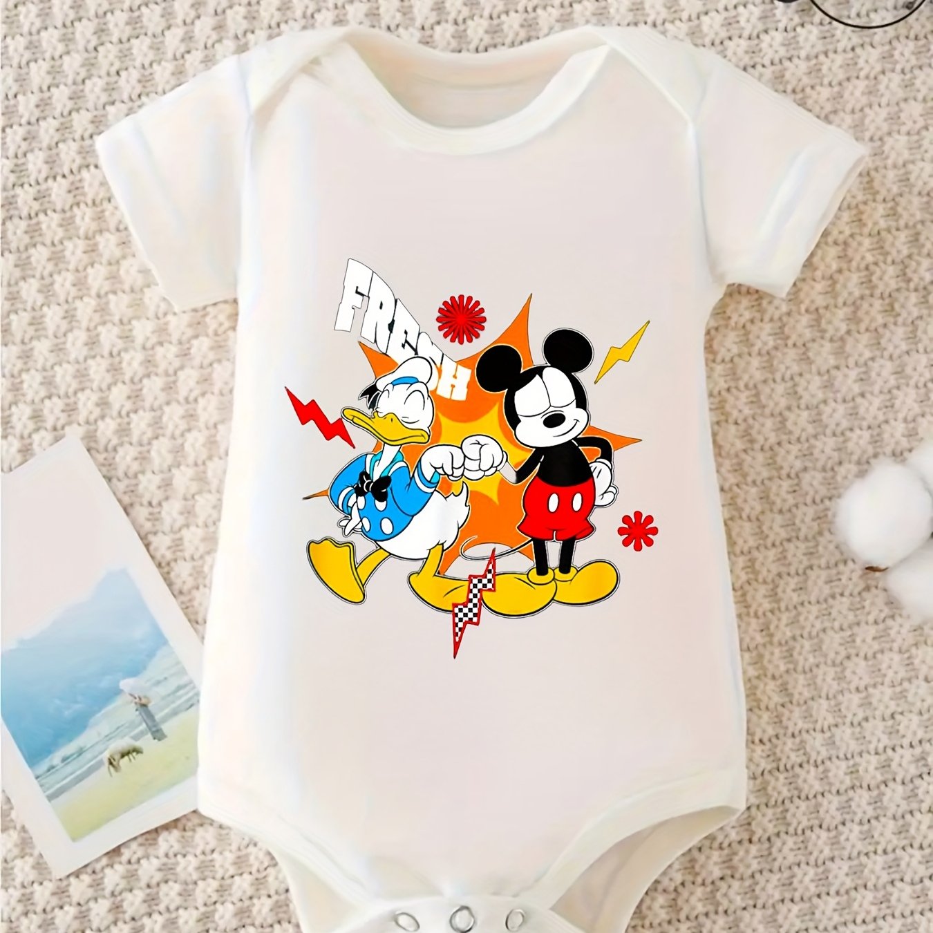 Mickey and Friends Baby Romper 100 Percent Cotton Short Sleeve Infant Crawler Suit