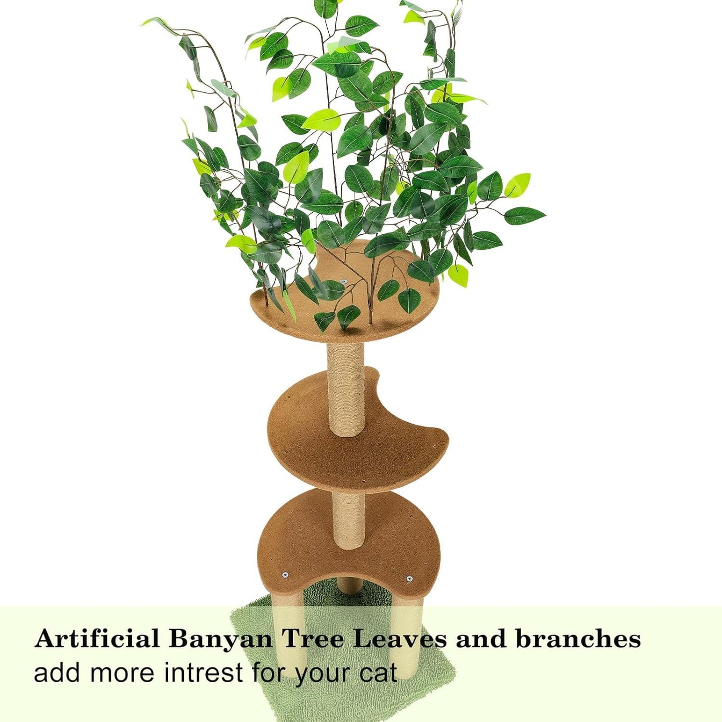 60 Inch Tall Cat Tree with Leaves Multilevel Scratching Post and Hideaway for Indoor Cats