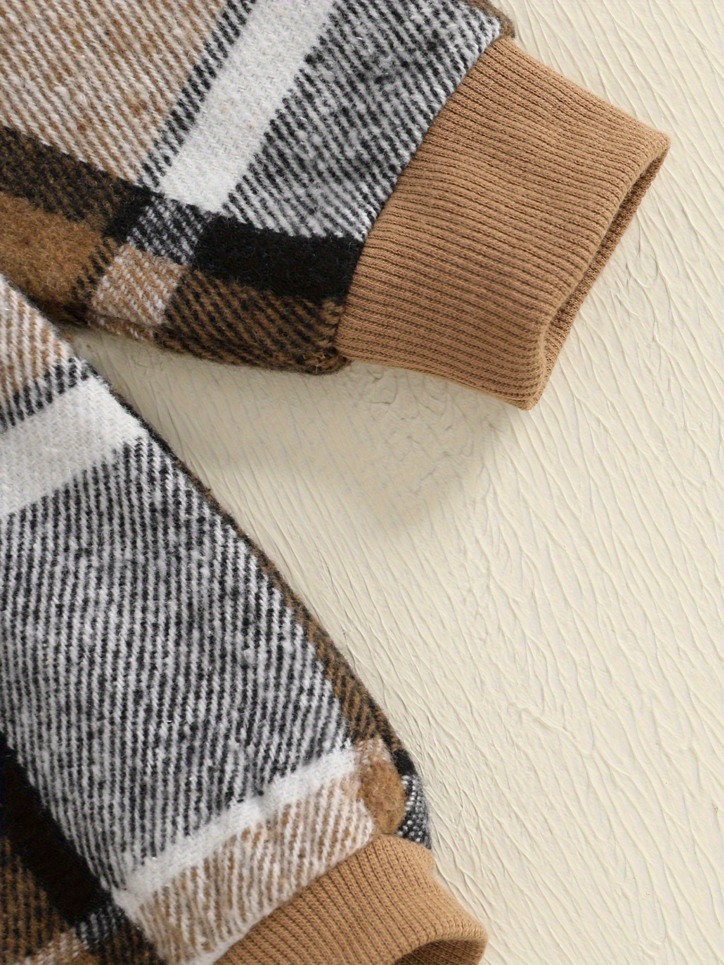 Boy Fall Outfit Two Piece Plaid Long Sleeve Hooded Romper And Elastic Waist Joggers Set For Outdoor Play