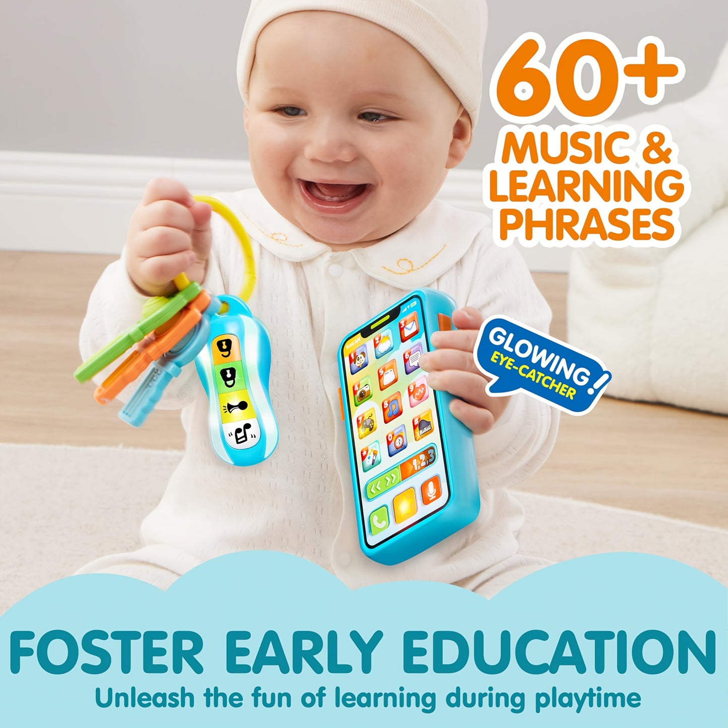 Syncfun Baby Musical Phone and Car Keys Teether Set with 60+ Songs and Learning Phrases for Infants 6+ Months