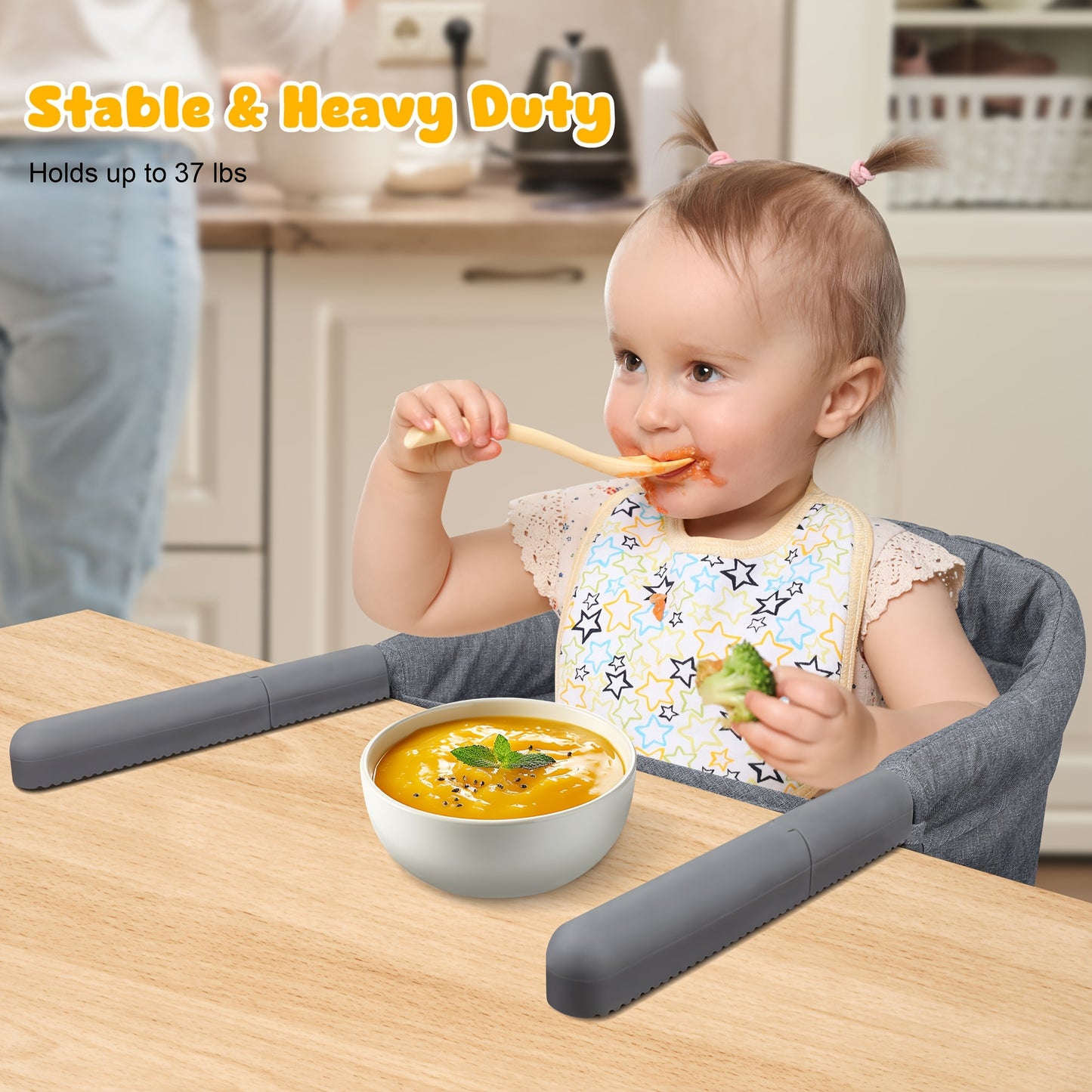 Hook On Chair: Portable Fast Table Chair with Storage Bag, Clip On Table Chairs for Babies And Toddlers, Foldable Baby Feeding Chair with Removable Seat for Home And Travel -Grey