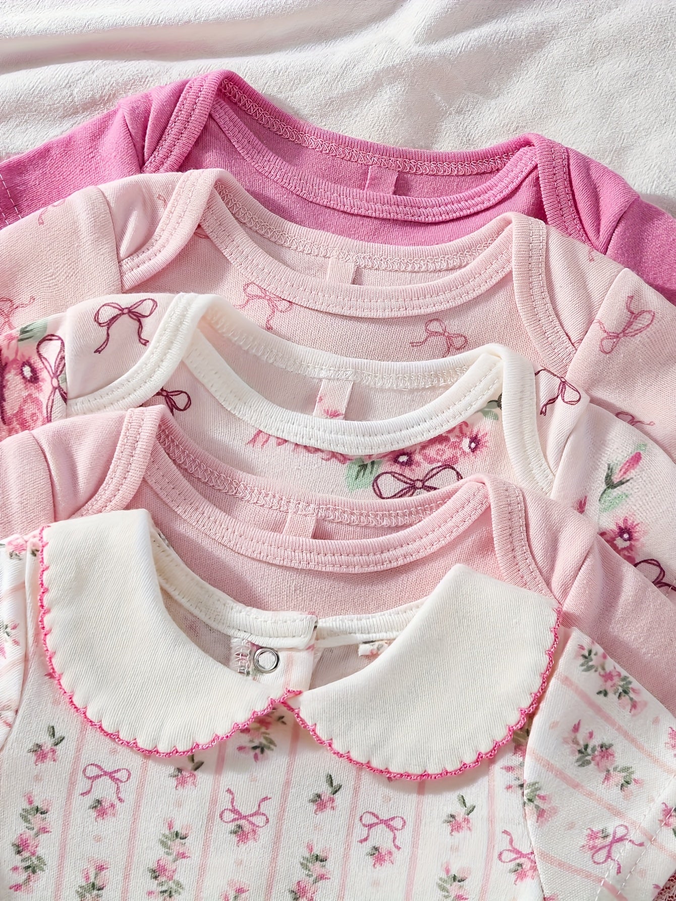 Pink Baby Girl Short Sleeve Triangle Jumpsuit Set Flowers