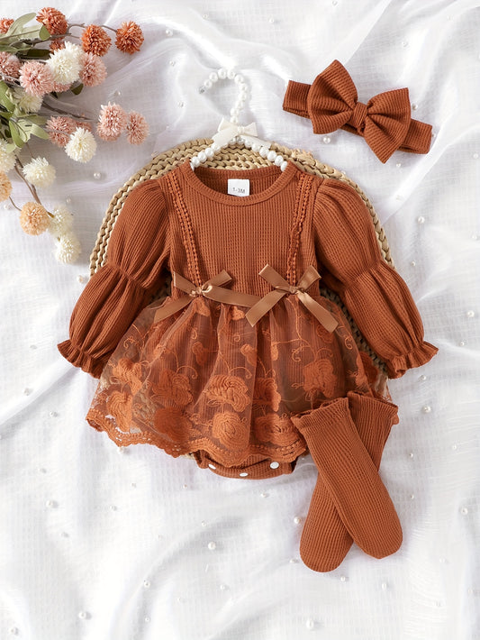 Baby Girl Outfit Set Embroidered Tulle Bow Romper Dress