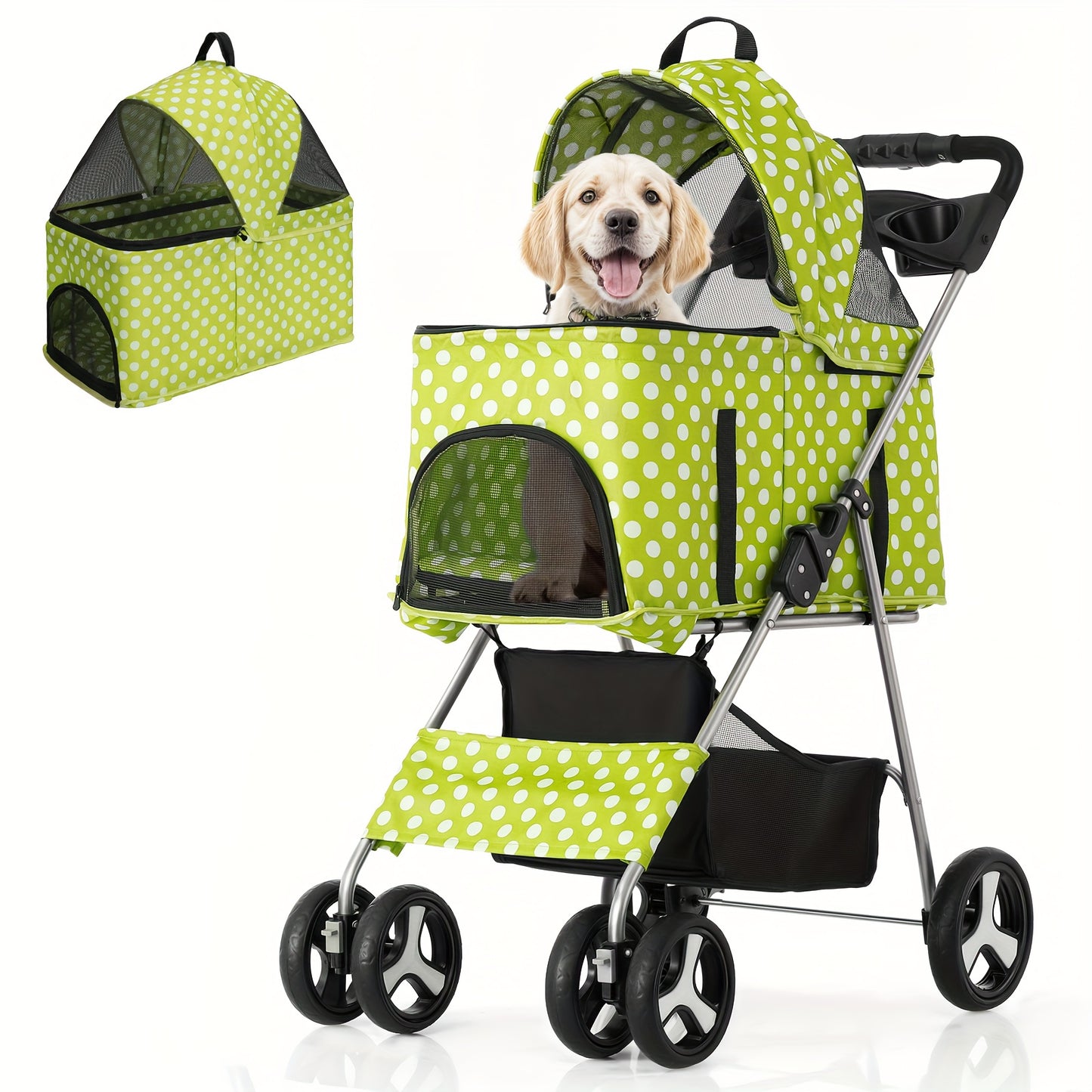 MoNiBloom 3-in-1 Foldable Pet Stroller Detachable Carrier, Car Seat and Stroller with Push Button Entry for Small Pets, Dog Stroller for Medium Dogs Load Up to 33 lbs