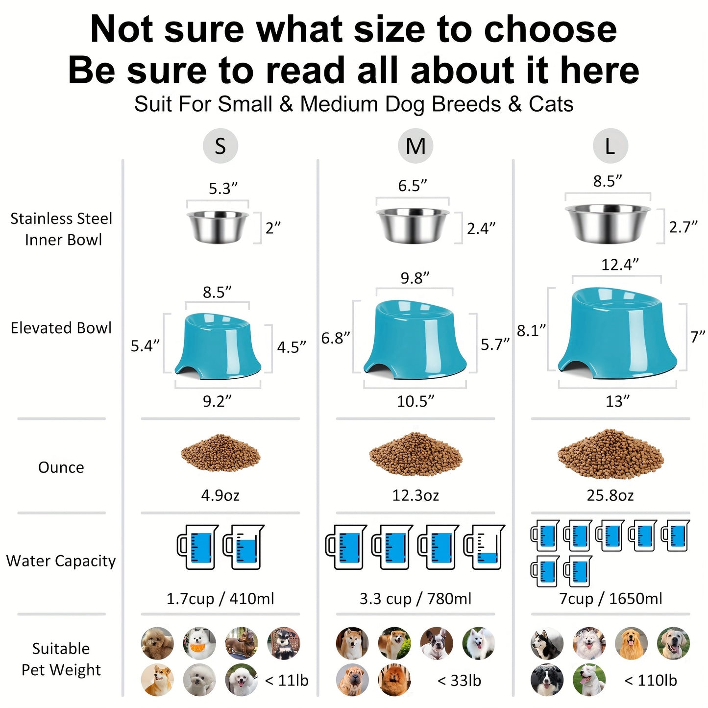 Elevated Tilted Dog Bowls with Non Slip Stainless Steel and Detachable Melamine Stand