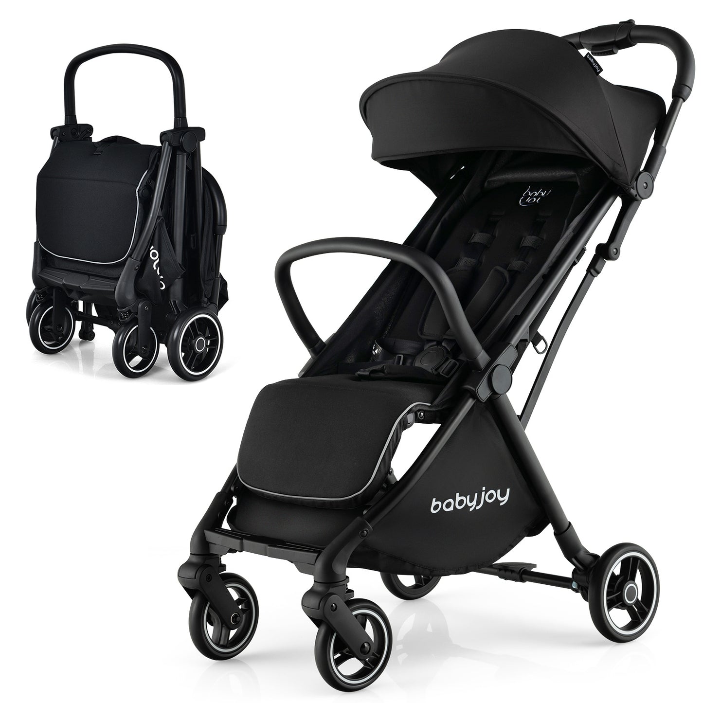 LIFEFZEAL One-Hand Fold Portable Stroller - Aluminum Frame, Adjustable Canopy, Shock-Absorbing Wheels - Available in Blue, Gray, Black, Pink