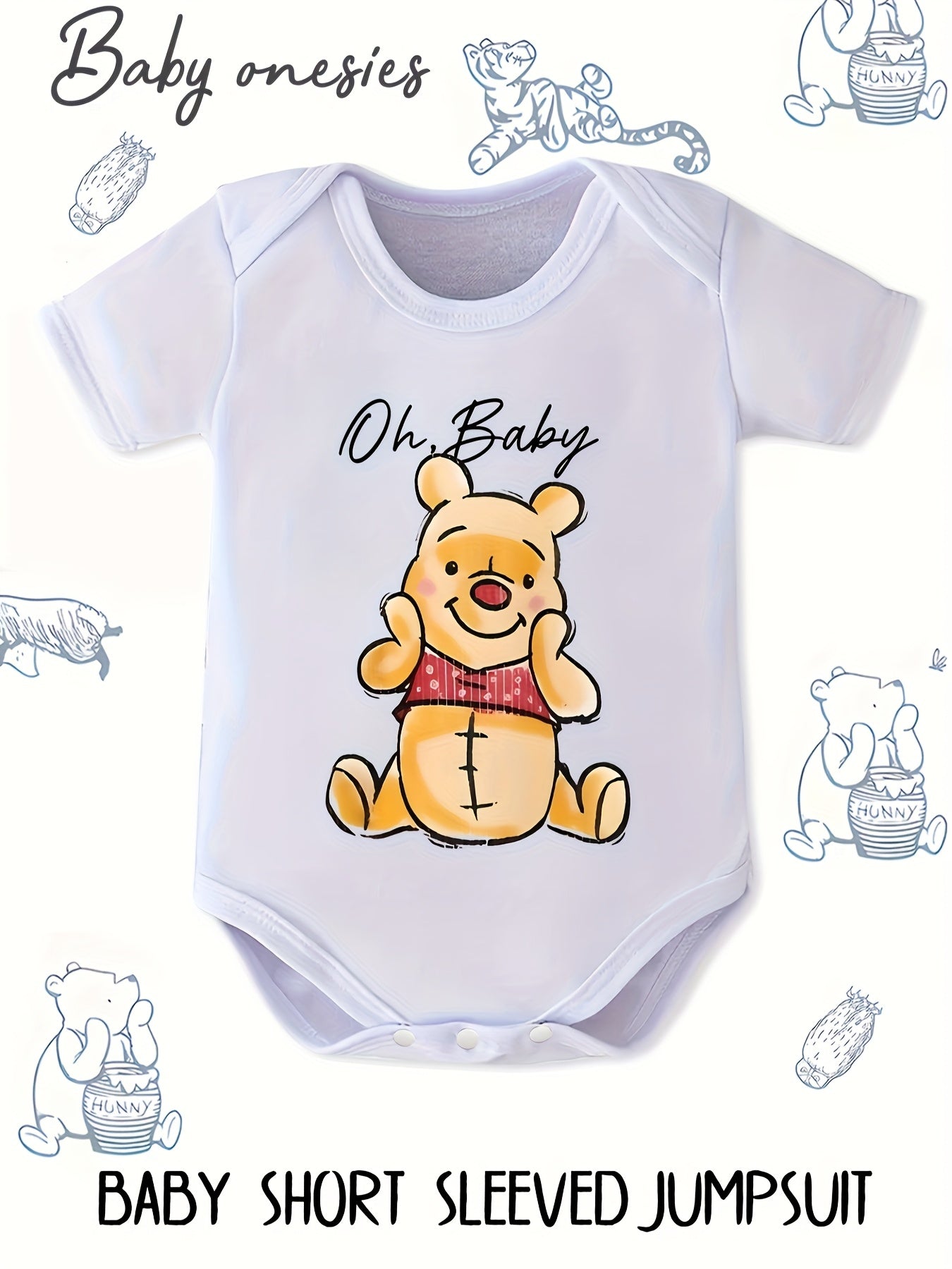Winnie the Pooh Baby Summer Short Sleeve Jumpsuit for Boys and Girls in Light Pink