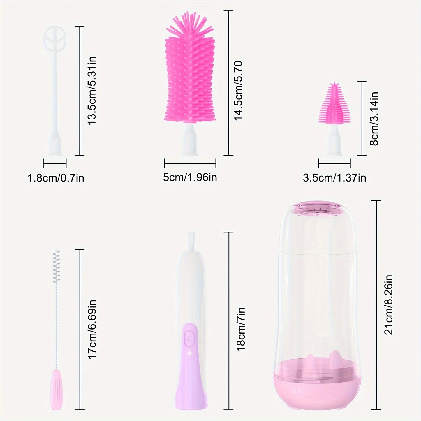 Portable Electric Baby Bottle Brush Set with Silicone Brushes and Travel Storage Box
