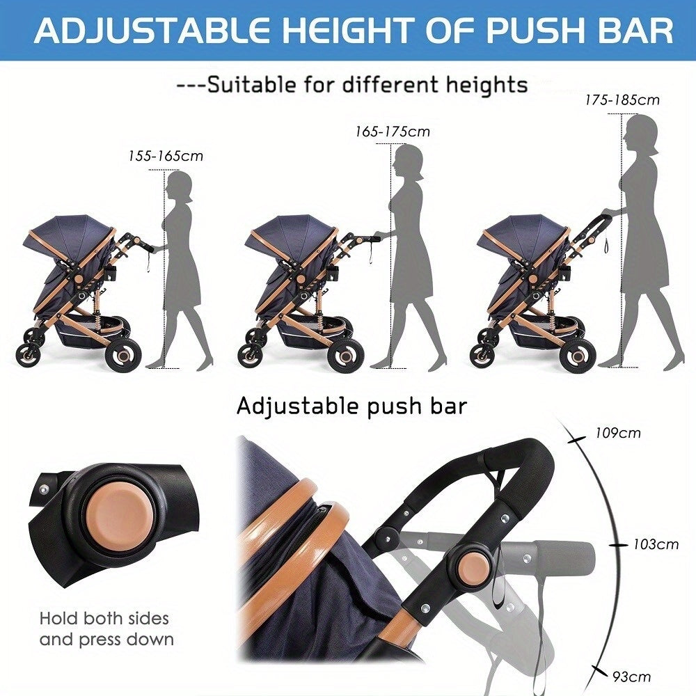 LUCKYERMORE 2-in-1 Convertible Pet Stroller - Foldable High Landscape Design with Adjustable Canopy, Foot Cover, Cup Holder & Safety Wrist Net - 100 lb Capacity, Aluminum Frame, Navy Blue, Small Dog Stroller, Secure Pet Trave