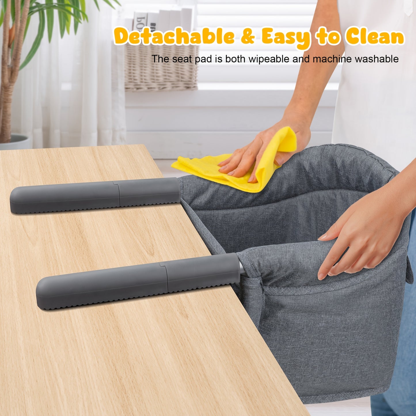 Hook On Chair: Portable Fast Table Chair with Storage Bag, Clip On Table Chairs for Babies And Toddlers, Foldable Baby Feeding Chair with Removable Seat for Home And Travel -Grey