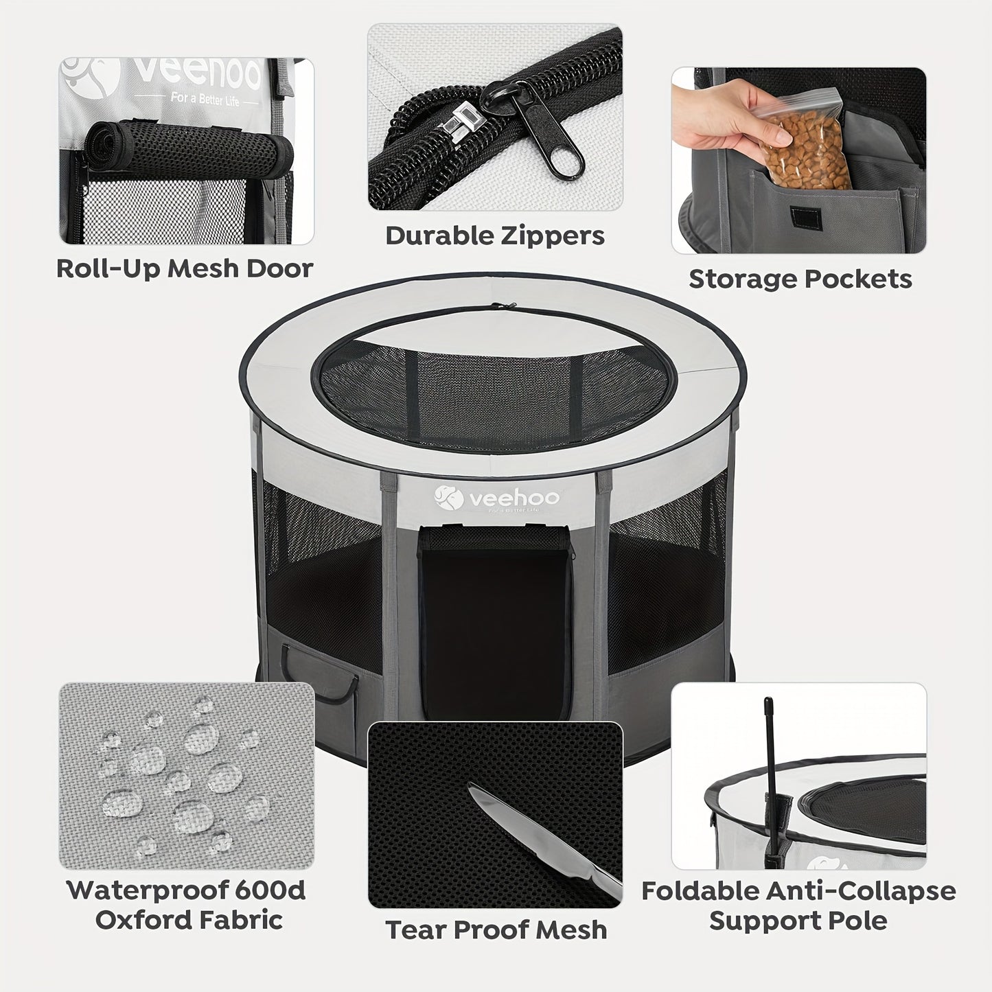 Veehoo Foldable Portable Dog Playpen for Indoor and Outdoor Use - Ideal for Small and Medium Dogs