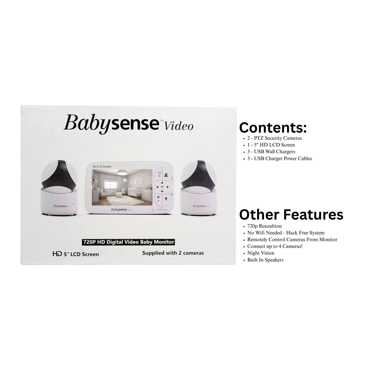 Babysense V65-2US 720P HD Digital Video Baby Monitor