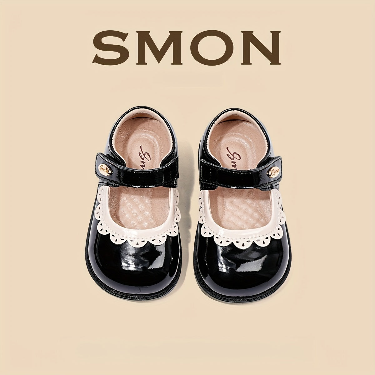 SMON Girls Princess Soft Sole Shoes White and Brown Adjustable Strap Casual Footwear