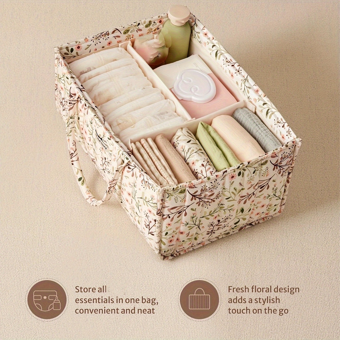 1pc Women's Casual Diaper Caddy Organizer - Stylish Storage Basket Tote for Changing Table, Car Travel & Shower Gifts | Machine Washable Polyester | Random Printing