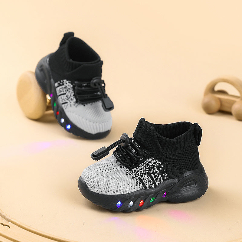 2026 New LED Light-Up Youngsters & Youngsters Sneakers with Glow-in-the-Dark Soles, Breathable Slip-On High-Top Design, Lightweight Non-Slip EVA Sole & Soft Fabric for Outdoor Play, Casual Wear - Unisex (Pink/Black/White), Yo