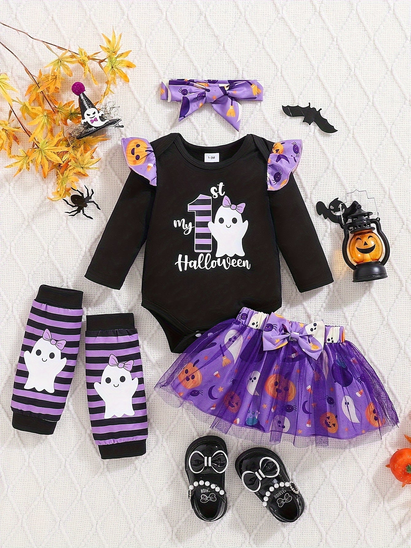 Halloween Purple Net Tulle Skirt Set For Baby Girl Outdoor