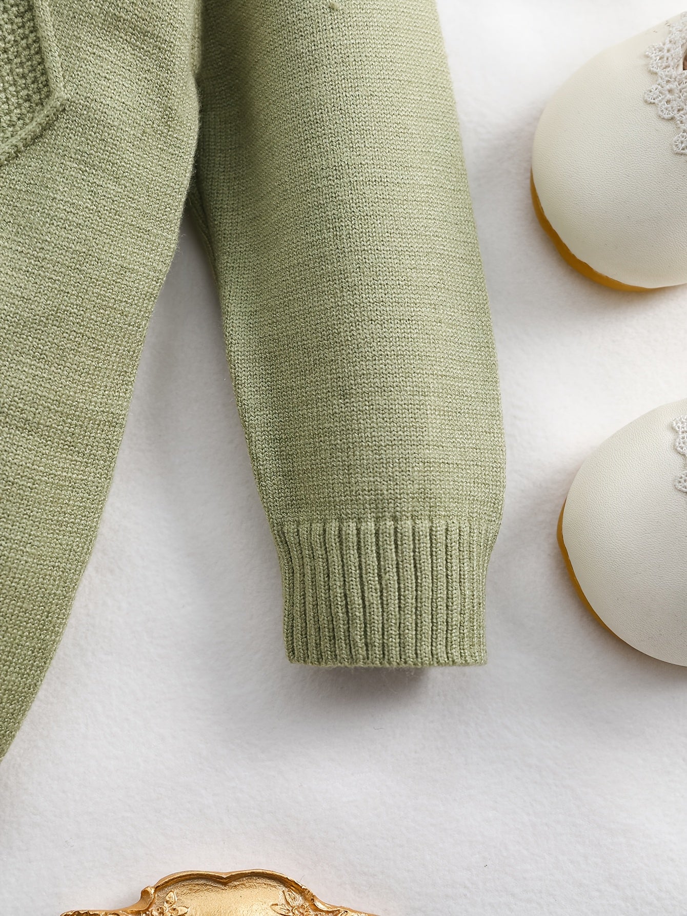 Baby Girls Knit Romper With Ruffled Collar Embroidery