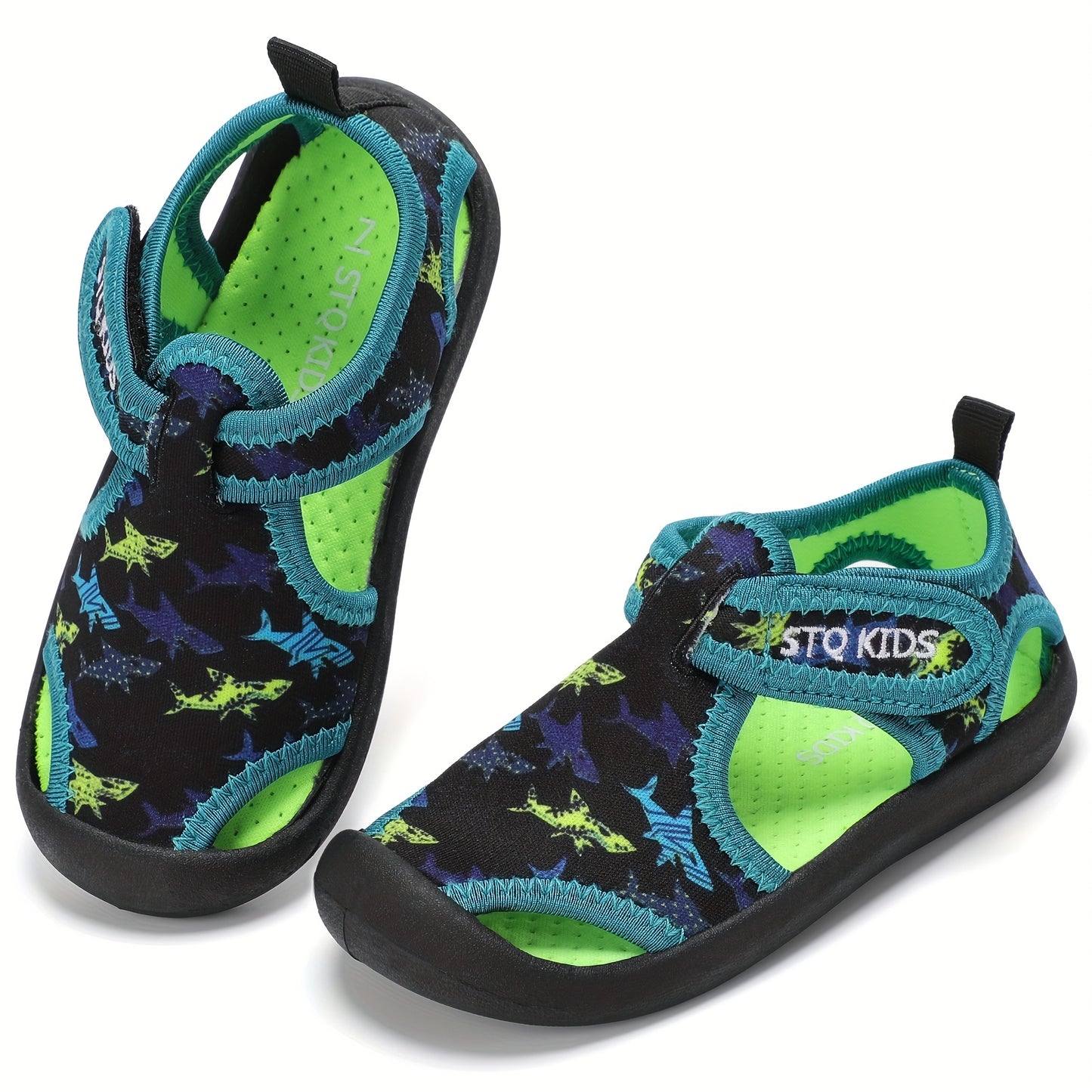 Boys Water Shoes with Cartoon Print Breathable Fabric and TPR Sole for Summer Fun