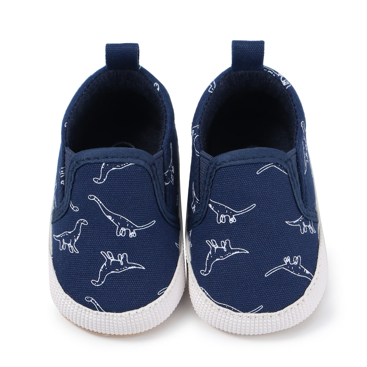 0-3 Months Slip-On Sneakers - Cute Cartoon Dinosaur Pattern Soft Fabric Low-Top Shoes for Indoor Crib Shoes, Spring & Autumn Daily Wear (Navy/White), Shoes