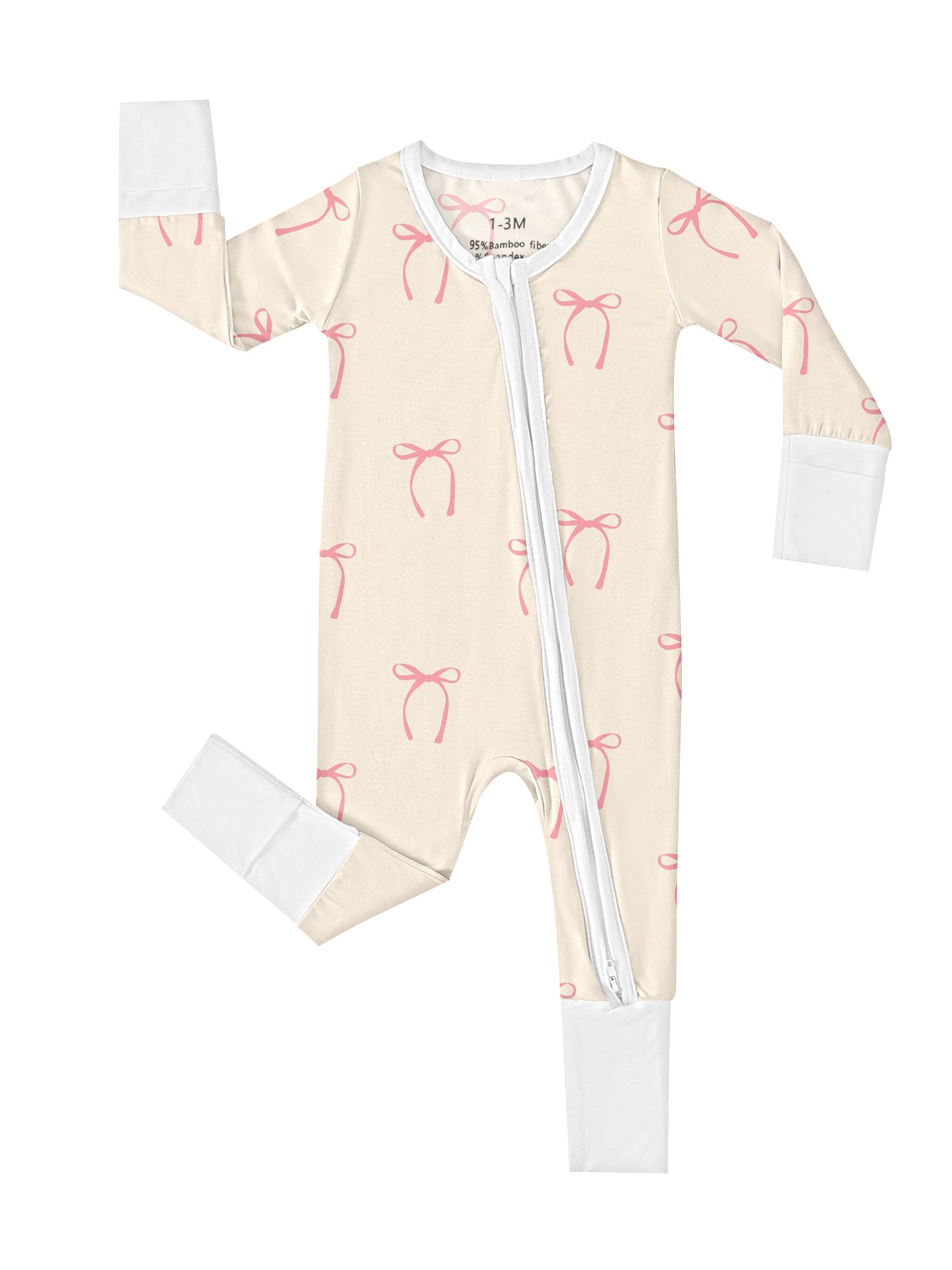 Bamboo Bliss Baby Girl Bodysuit Set – Adorable Bow Print with Double-Sided Zipper