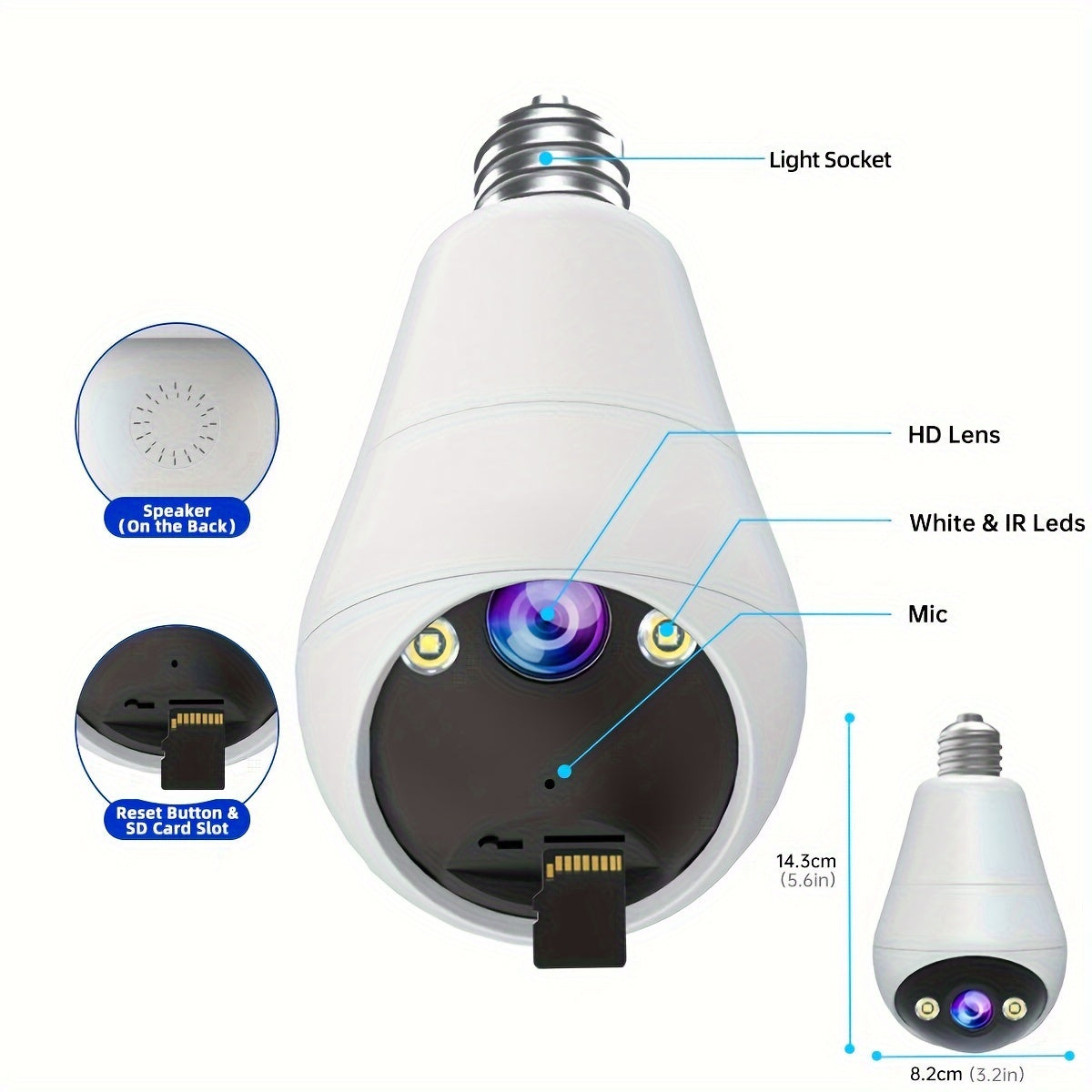 4Pcs FHD 3MP Wifi CCTV Camera Bulb with Two Way Audio and Auto Tracking for Home Security