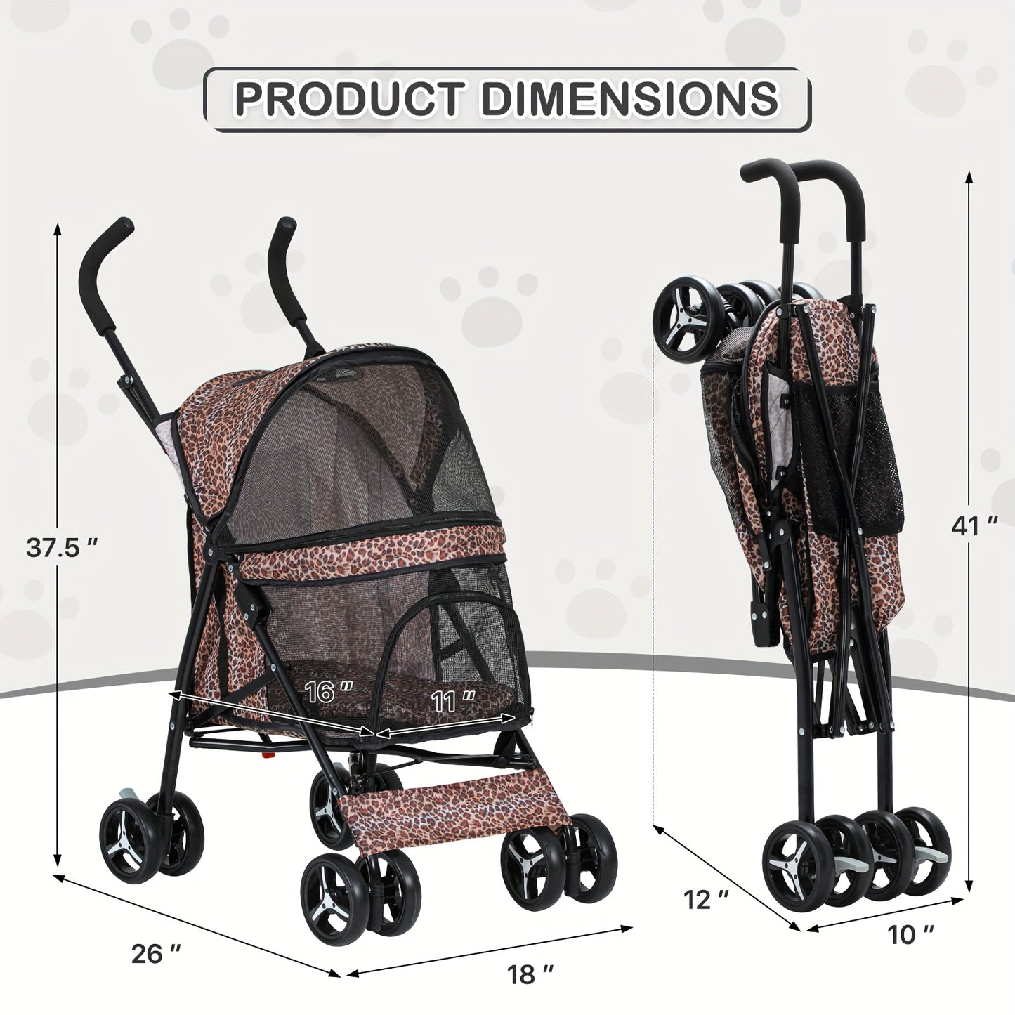 MoNiBloom 4-Wheel Pet Stroller for Small/Medium Dogs up to 22 lbs - Easy-Fold Jogger Stroller with Sun Cover, Breathable Mesh, Rear Storage Bag & Cushioned Pad - Durable Nylon Design for Outdoor Walks & Travel, Visible Mesh P