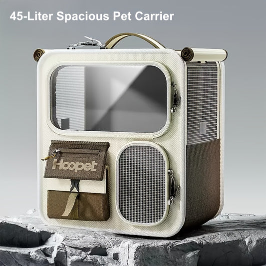Spacious Brown Pet Carrier for Cats and Dogs Up to 27 Pounds with Ventilation and Comfort