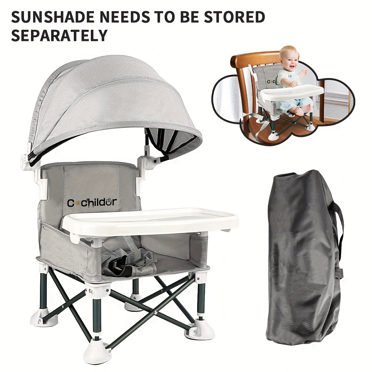 Portable High Chair for Toddlers with Adjustable Height and Detachable Tray in Multiple Colors