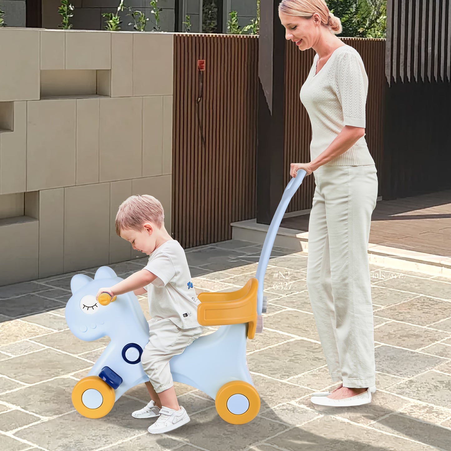 Blue 4-in-1 Rocking Horse with Safety Handle Fun Ride-On Toy for Kids Aged 1 to 3