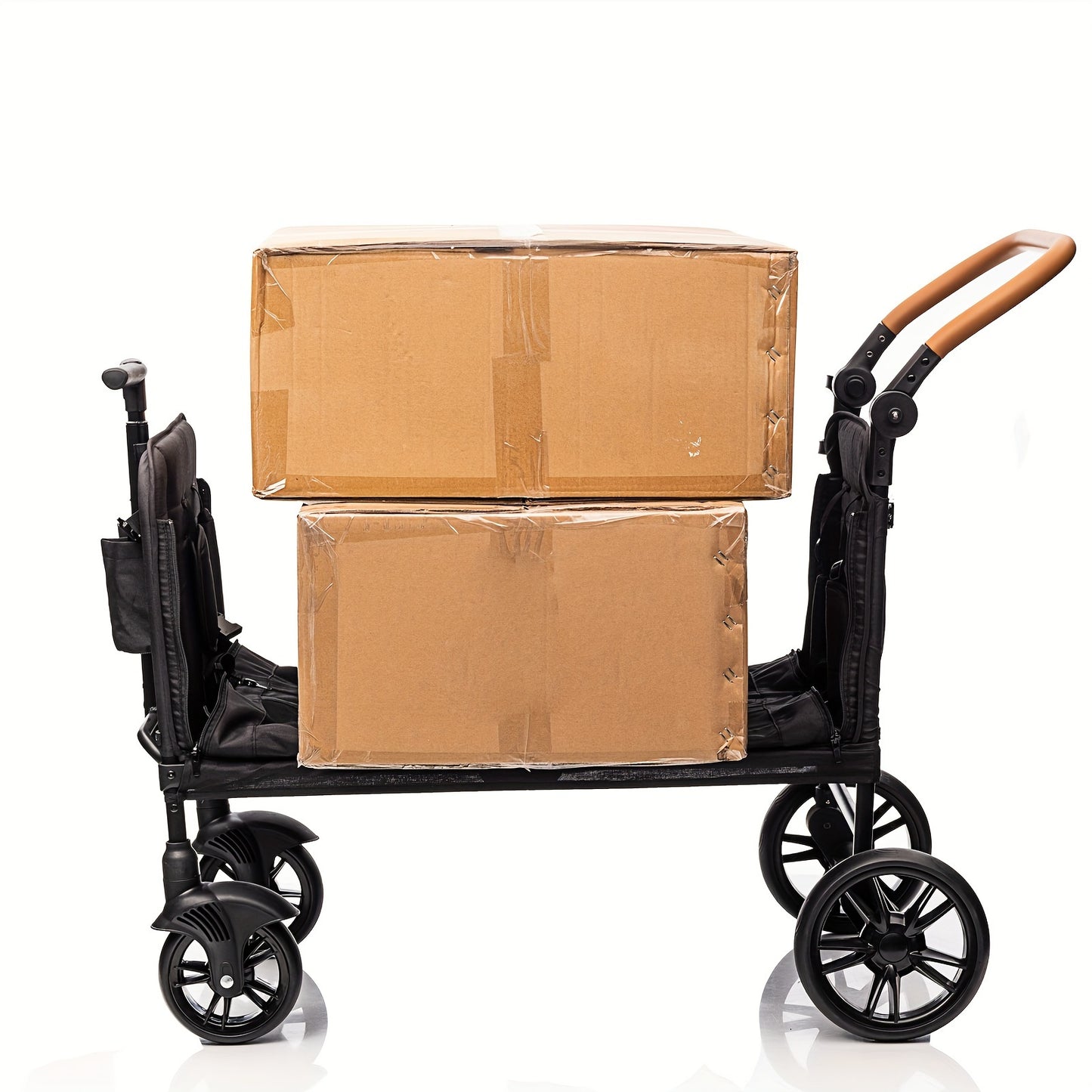 Lightweight Foldable Wagon Stroller for 2 Kids & Cargo Travel - 5-Point Harness, Adjustable Handlebar & Canopy, Tray Table & Cup Holder - Durable Push-Pull Stroller for Newborns & Toddlers (Gray/Black), Travel Stroller, Every