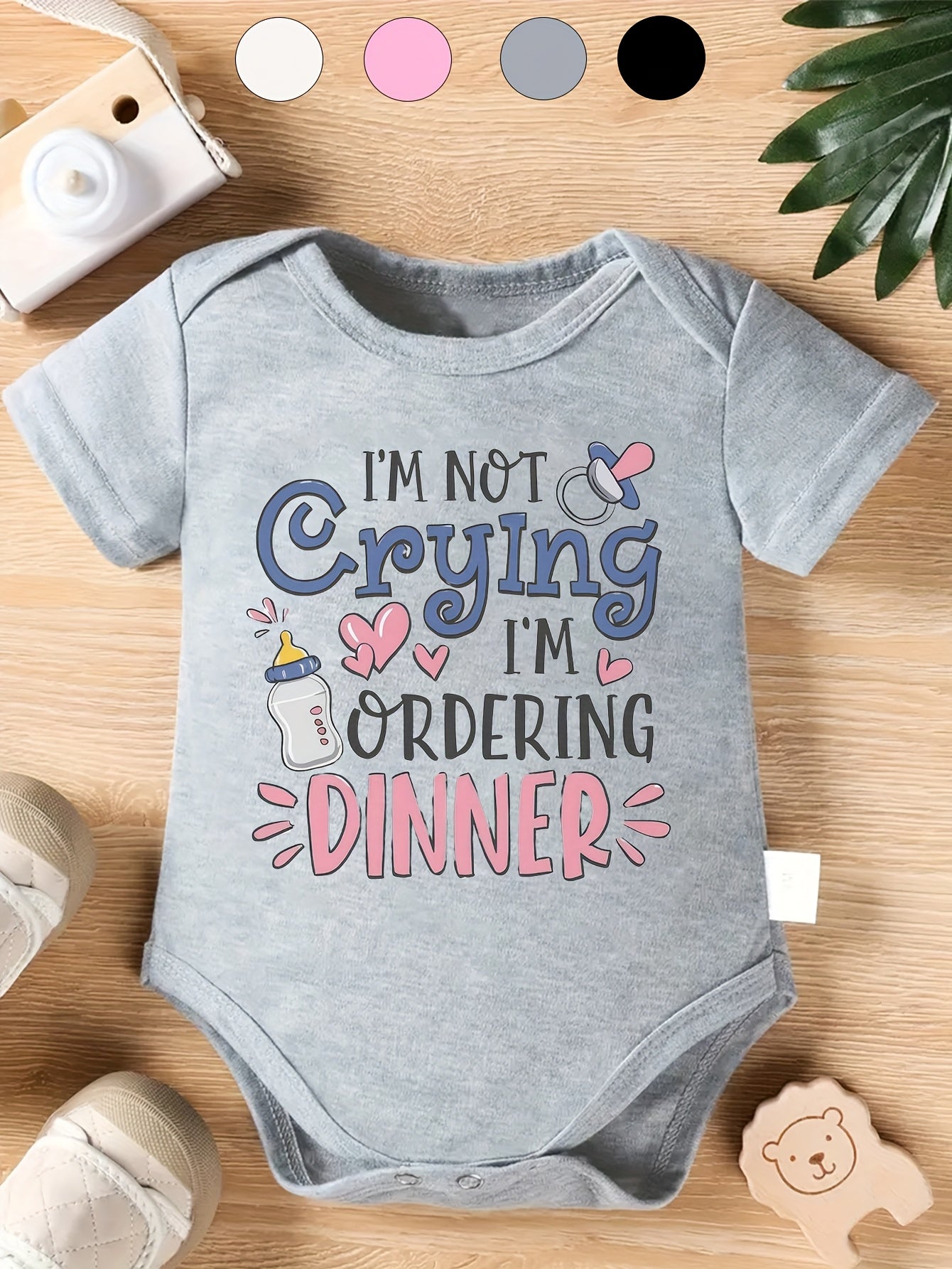 Baby Newborn Cotton Funny Quotes Romper for Comfortable Outdoor Play in White Pink Gray