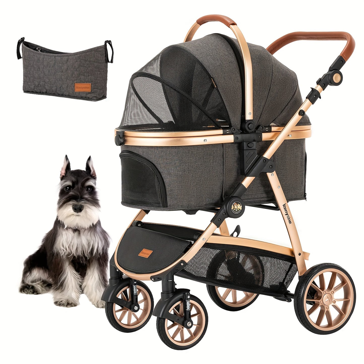 Kenyone Pet Stroller 3 in 1 for Medium & Small Dogs & Cats - Luxury Large Detachable Carrier for Puppy, Kitty, Doggie - Suitable for Walks, Travel & Outdoor Adventures - Ideal Gift for Pet Owners