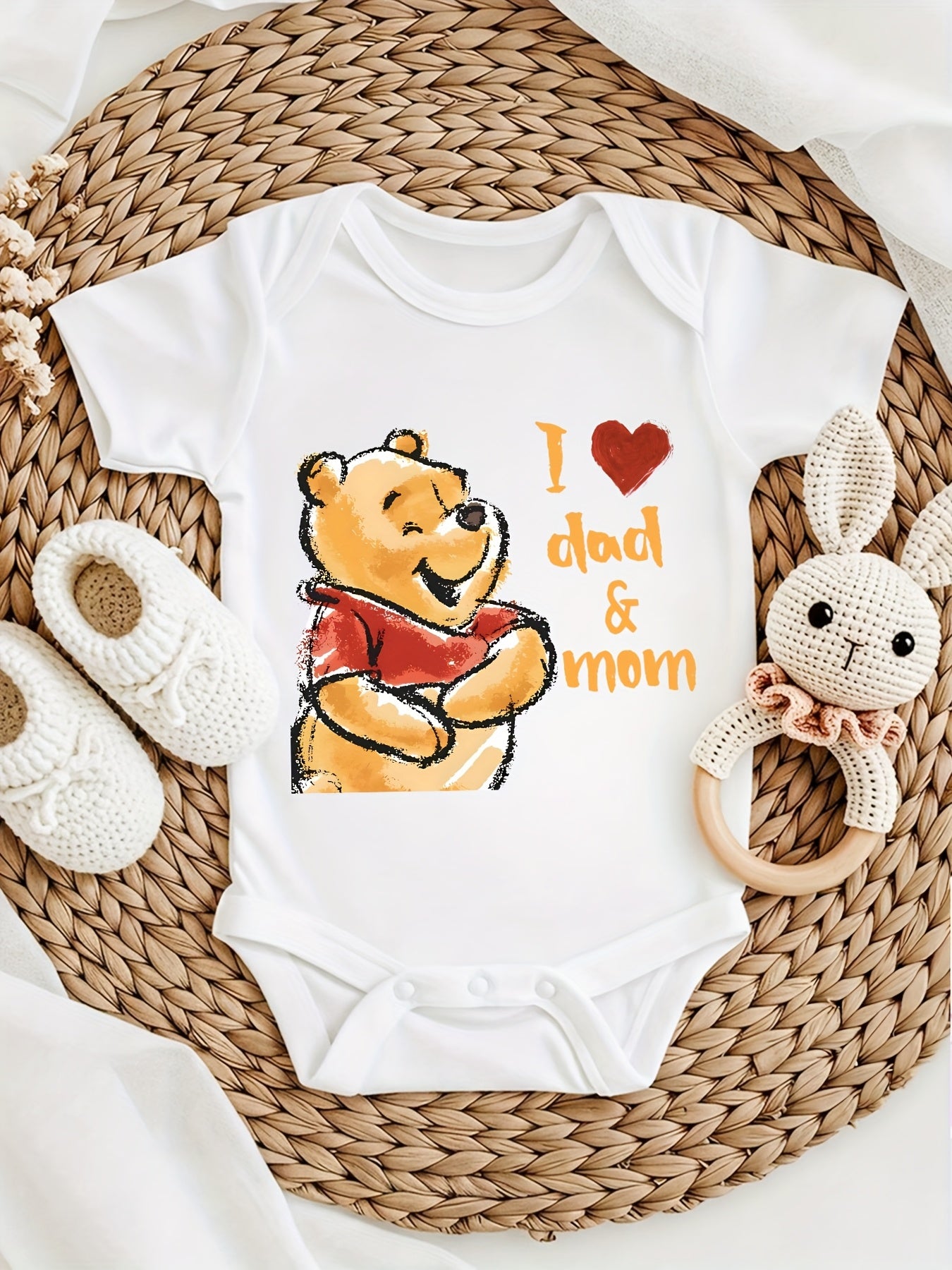 Disney Winnie the Pooh I Love Dad and Mom Baby Onesie Adorable Short Sleeve Romper