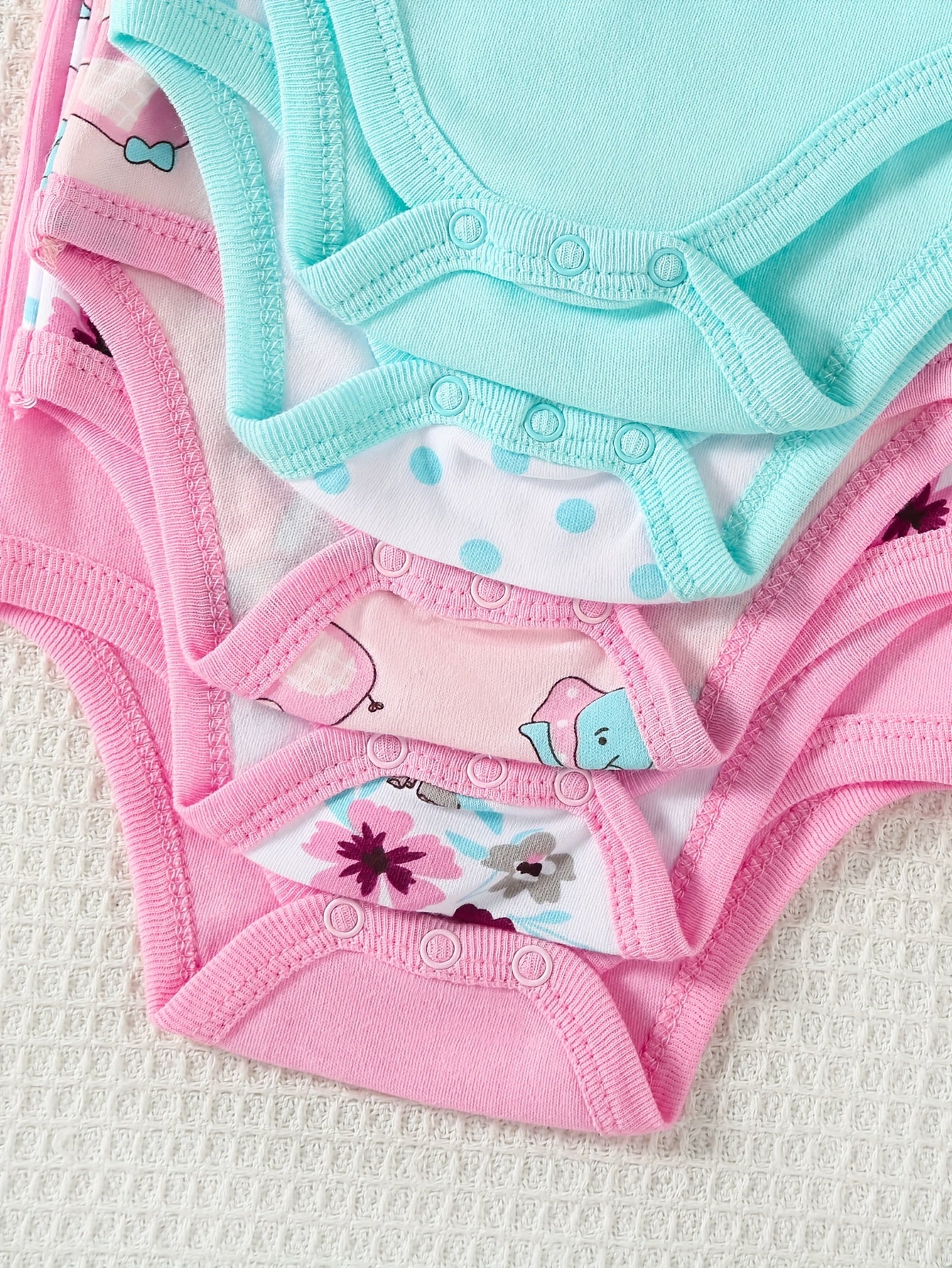 5pcs Set Of Baby Girl's Short Sleeved Spring/summer Triangle Jumpsuit, Cotton Cute Cartoon Hoodie, Crawling Suit, Perfect for Outdoor