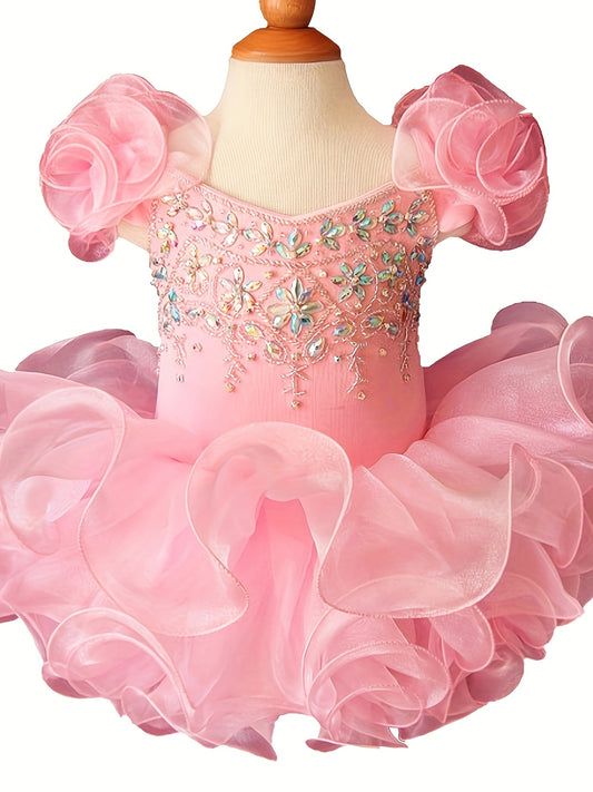 Jenniferwu Baby Girl Handmade Beaded Pageant Dress Toddler Princess Dress for Ages 0-3