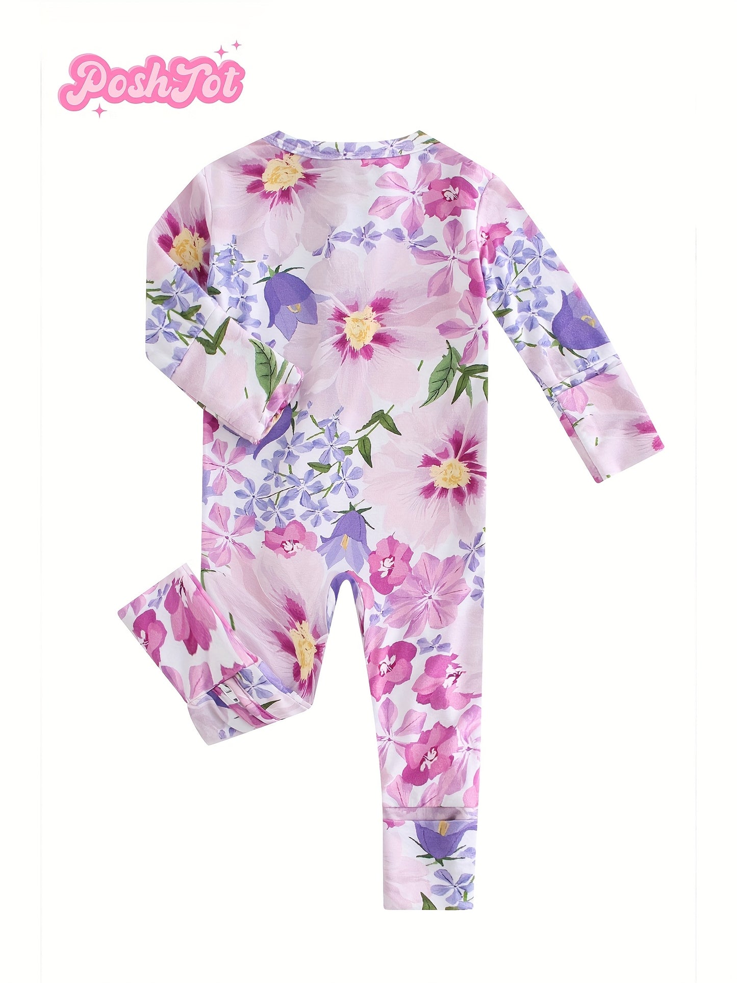 Ship From US, POSHTOT Morning Glory Print Bamboo Fiber Baby Long Sleeve Pants Tights. Comfortable Fit, Cute, Baby Two-way Zip-up Onesie With Folding Feet And Mittens For Ages 0-2. Casual Outdoor Jumpsuit For Babies.Children'S