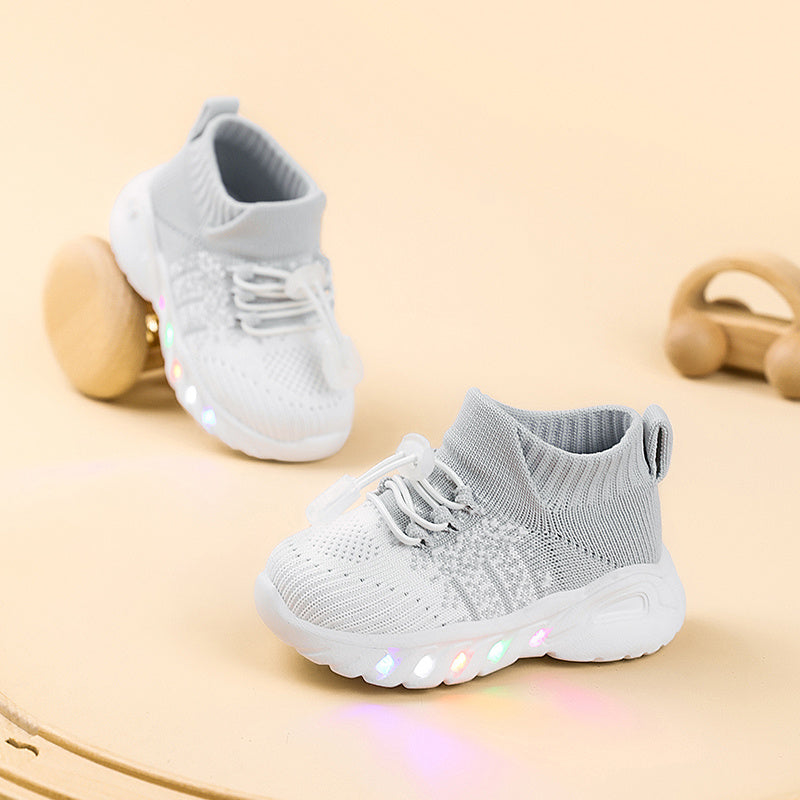 2026 New LED Light-Up Youngsters & Youngsters Sneakers with Glow-in-the-Dark Soles, Breathable Slip-On High-Top Design, Lightweight Non-Slip EVA Sole & Soft Fabric for Outdoor Play, Casual Wear - Unisex (Pink/Black/White), Yo