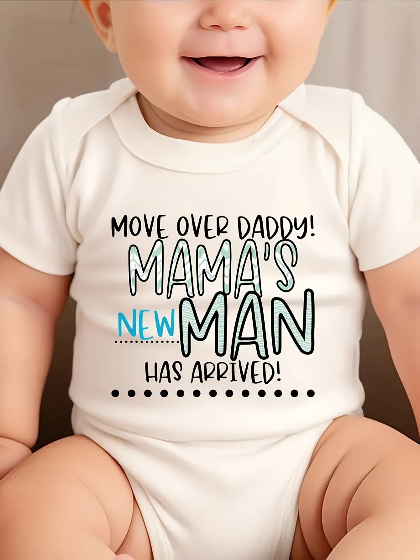 Funny Youngsters Boy Cotton Romper - "Move Over Daddy, Mommy's New for Man Has Arrived" Printed, Comfortable Short-Sleeve Summer Onesie for Youngsters, Machine Washable, White with Blue Lettering, Perfect for Outdoor Play, Ca