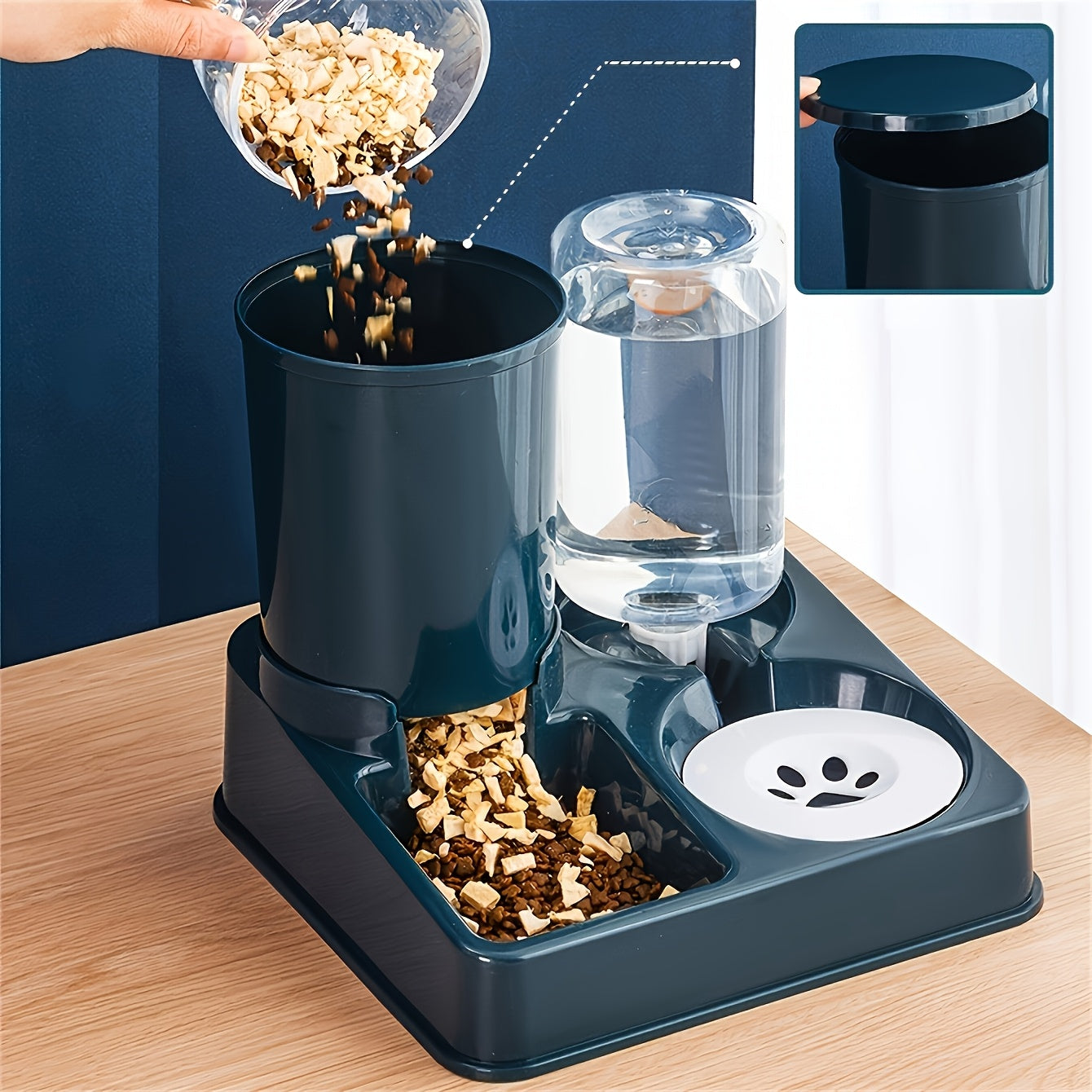 Automatic Cat Feeding And Water Dispenser Set 2-in-1 Gravity Feeder For Indoor Cats