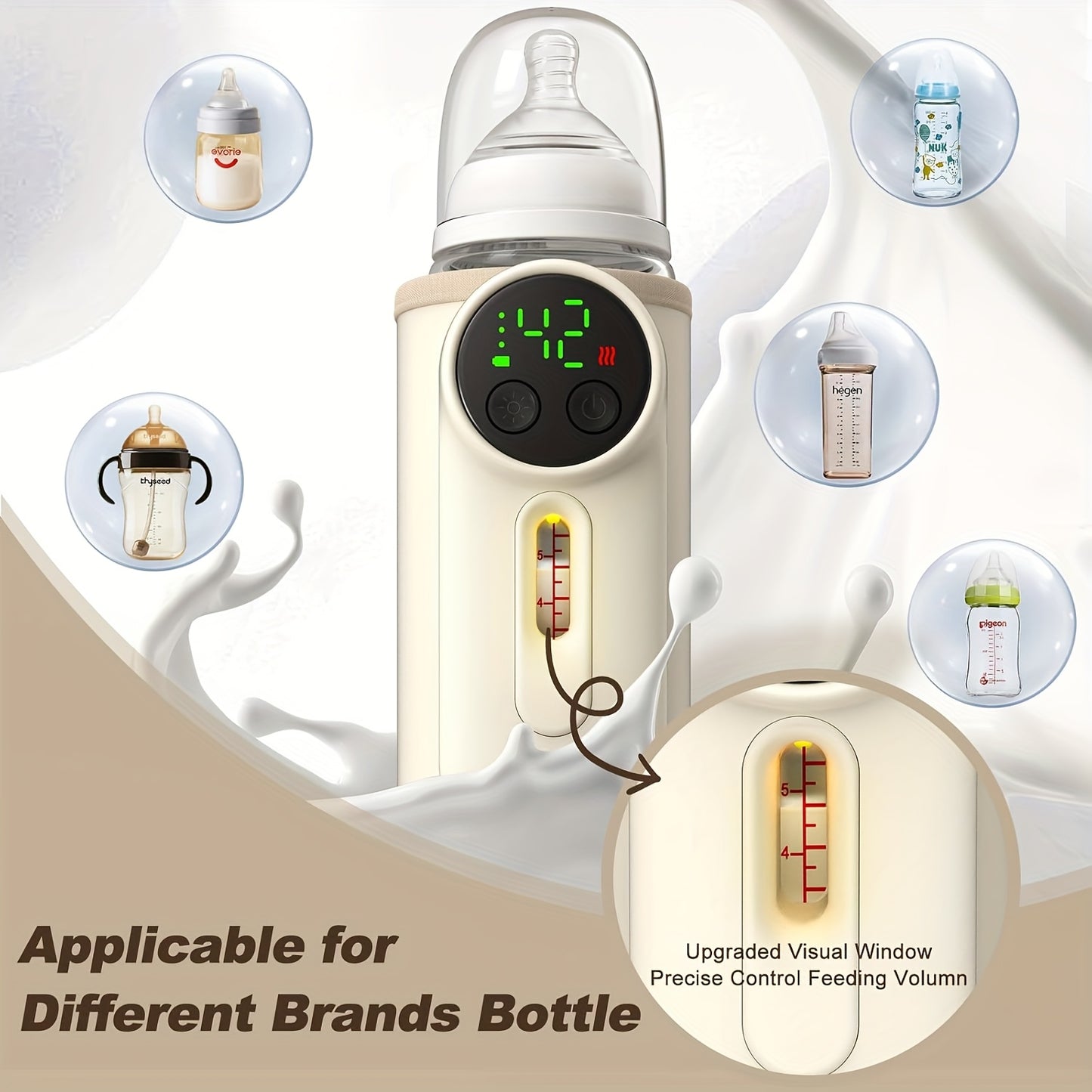 Fast Heating Portable Baby Bottle Heater For Travel With Milk Volume Monitor And Cordless Design