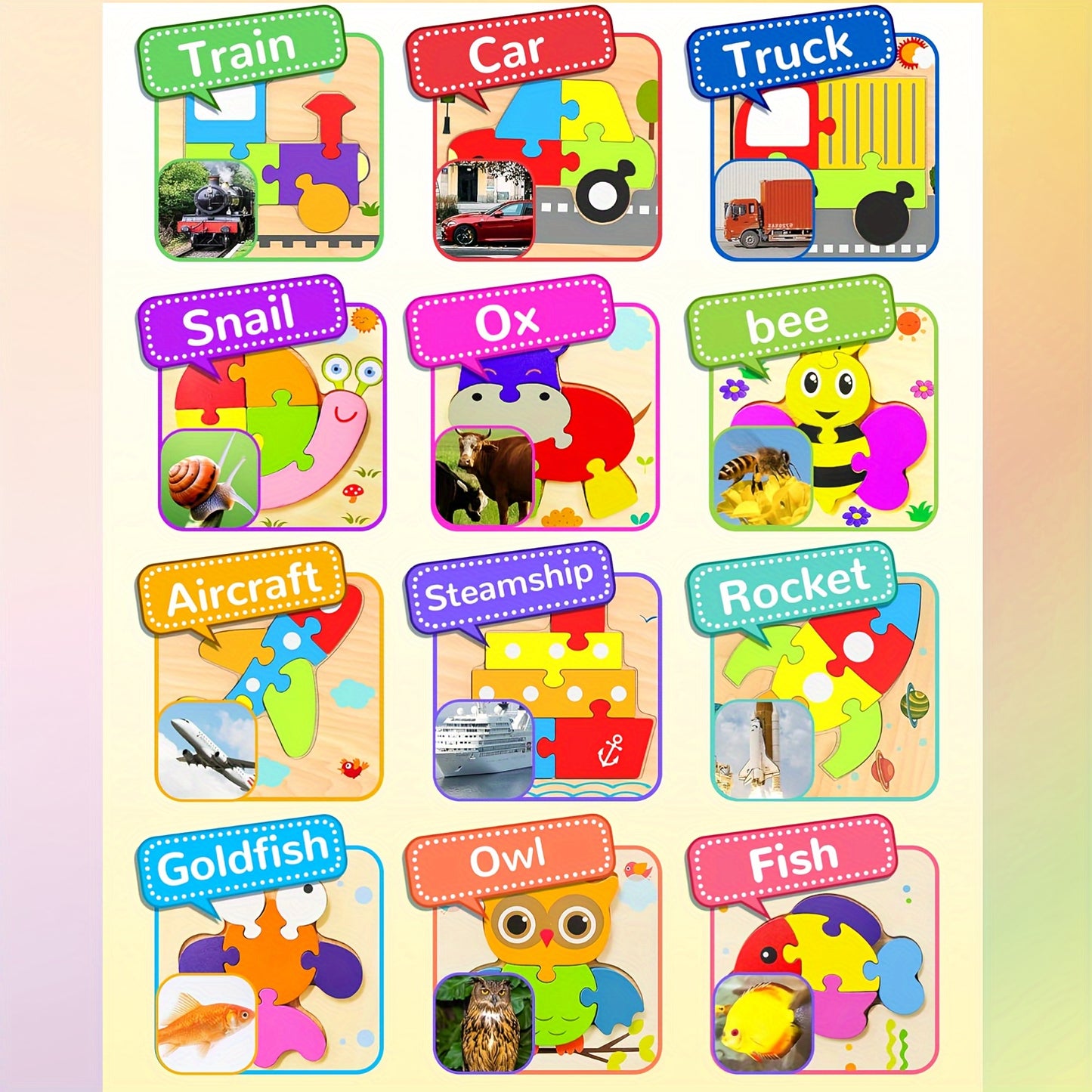 12pcs Jigsaw Puzzles for Toddlers Educational Toys for Boys and Girls Learning Fun