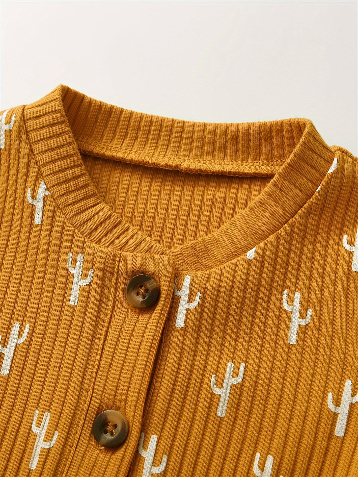 KuKitty 2 Pack Newborn Baby Boy Romper Long Sleeve Ribbed Cactus Printed Jumpsuit With Hat, for Outdoor