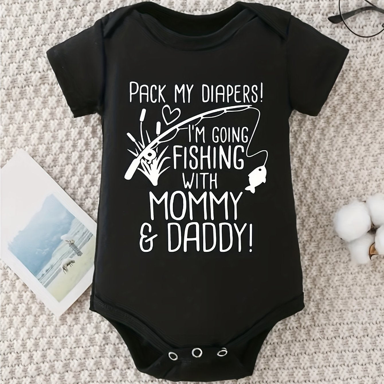Pack My Diapers I'm Going Fishing Baby Onesie 100 Percent Cotton Summer Outfit